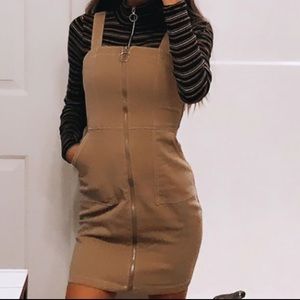 tan zip up dress